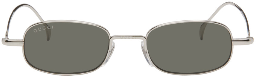

Серебряные прямоугольные солнцезащитные очки Gucci, цвет Silver/Silver/Grey