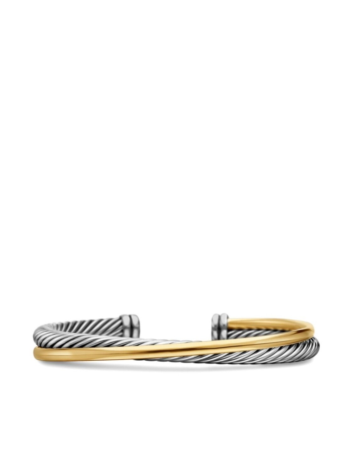 

Браслет-манжета Crossover Two Row из желтого золота 18 карат и стерлингового серебра David Yurman, серебряный