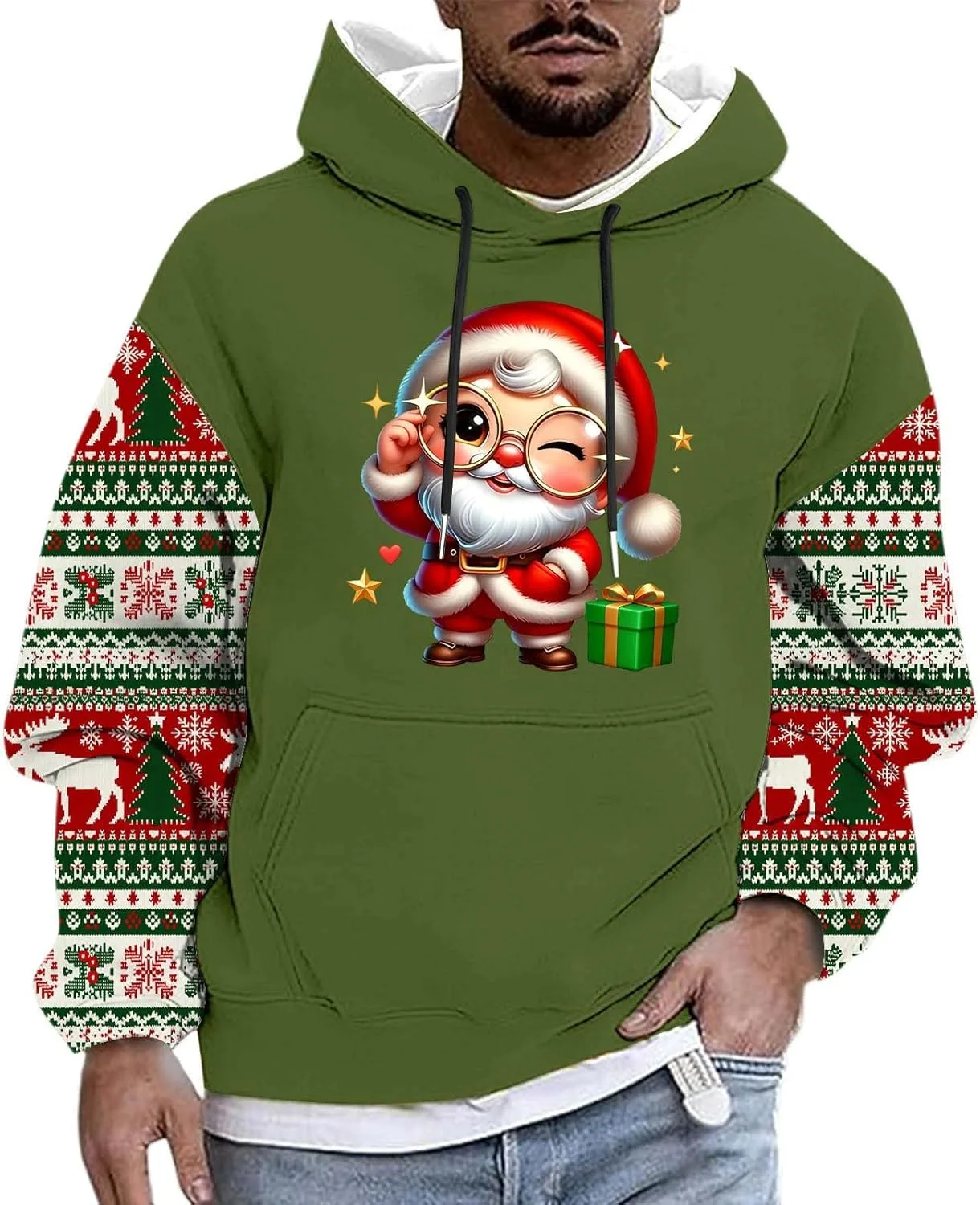 

Мужская рождественская худи с длинным рукавом и принтом