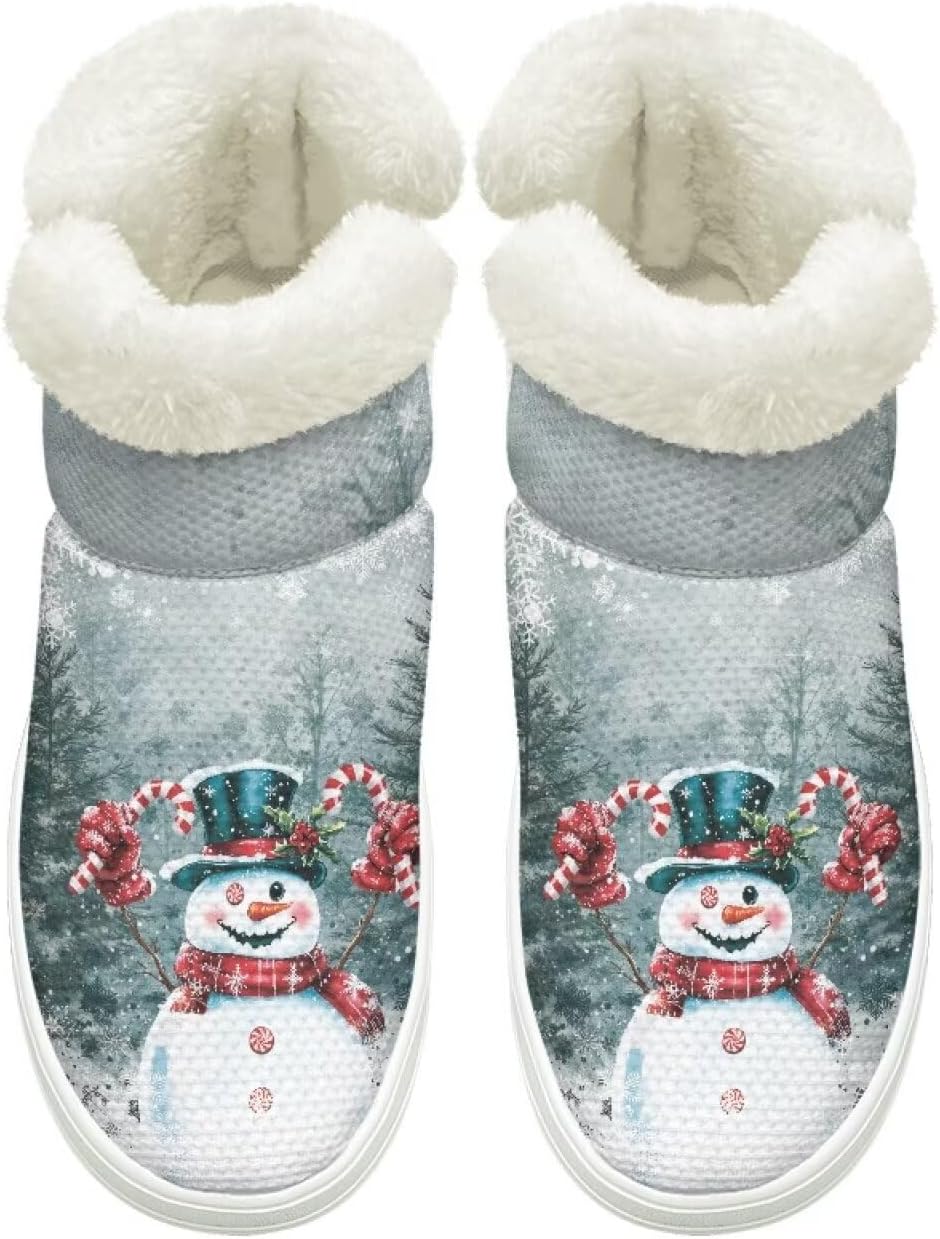 

Теплые ботинки для женщин и мужчин, ботильоны без шнурков, рождественские ботинки со снеговиками, пушистые, нескользящие, утепленные, с удобной подошвой Cugasmaru, Winter Snow Snowman