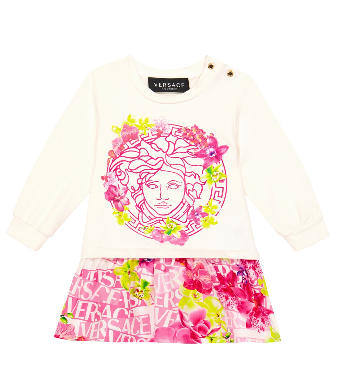 

Платье Baby Medusa из хлопковой смеси Versace Kids, Bianco+Bianco+Multicolor