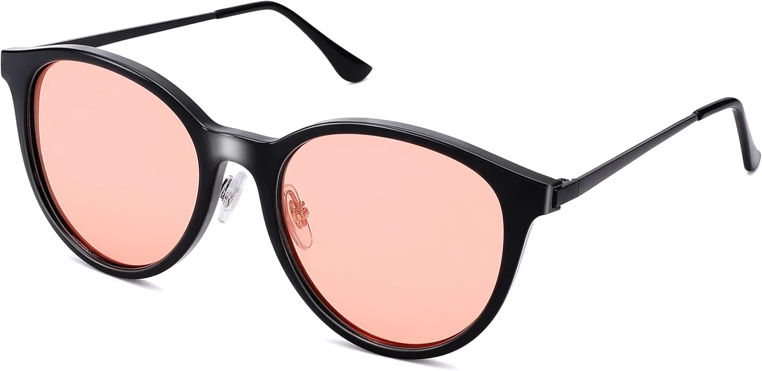 

Поляризованные солнцезащитные очки Bouryo для женщин и мужчин - винтажные круглые солнцезащитные очки - легкие металлические модные очки, A6 Gloss Black/Pink