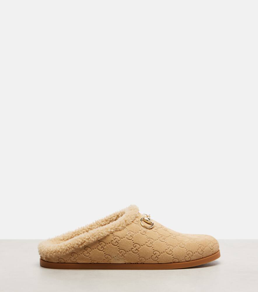 Конские биты GG замшевые мюли с отделкой из овчины Gucci, Butterscotch/Butters — фото 4