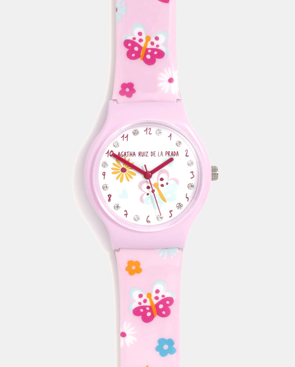 

Розовые женские часы из ПВХ Flip AGR360 с бабочками Agatha Ruiz de la Prada