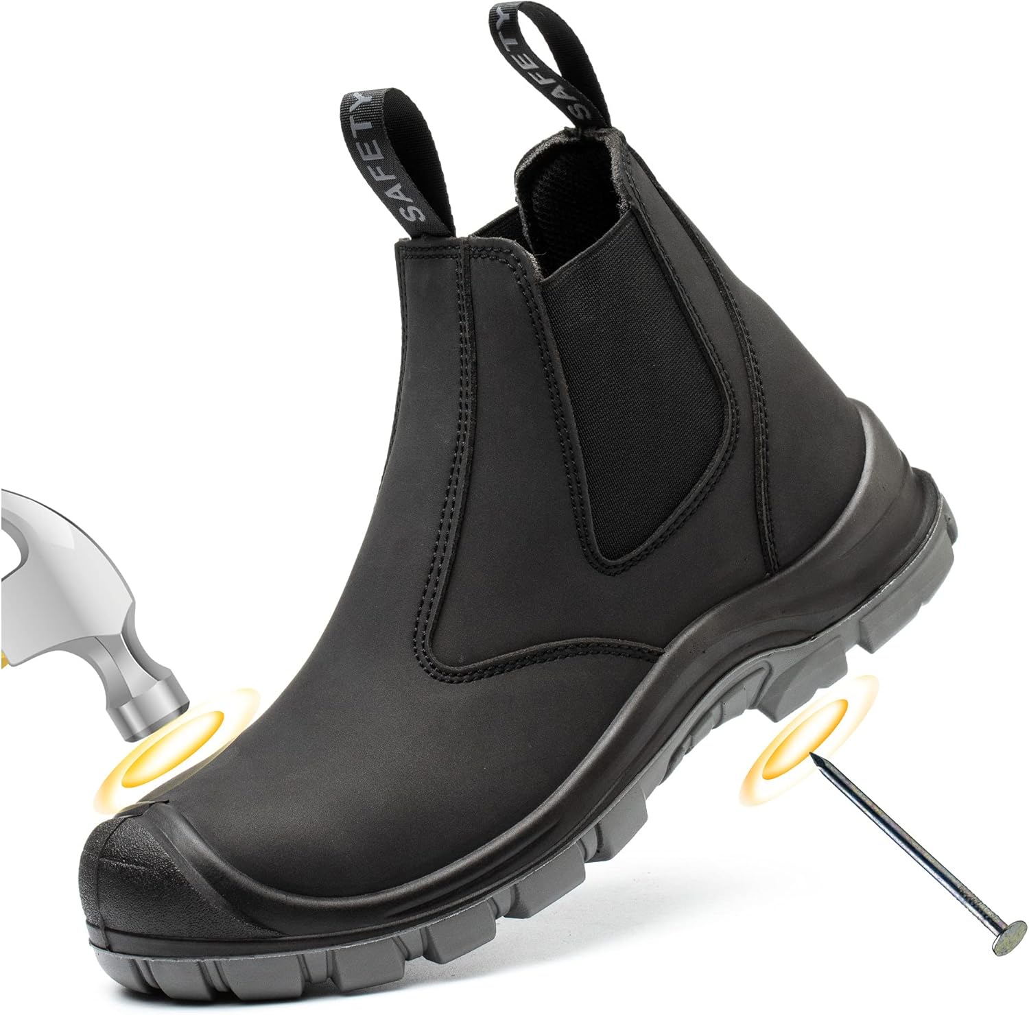 

Ботинки с стальным носком для мужчин, слипоны Chelsea, мужская индустриальная и строительная обувь, водонепроницаемые, легкие, удобные, противоскользящие защитные ботинки, черные.5 Taerdun