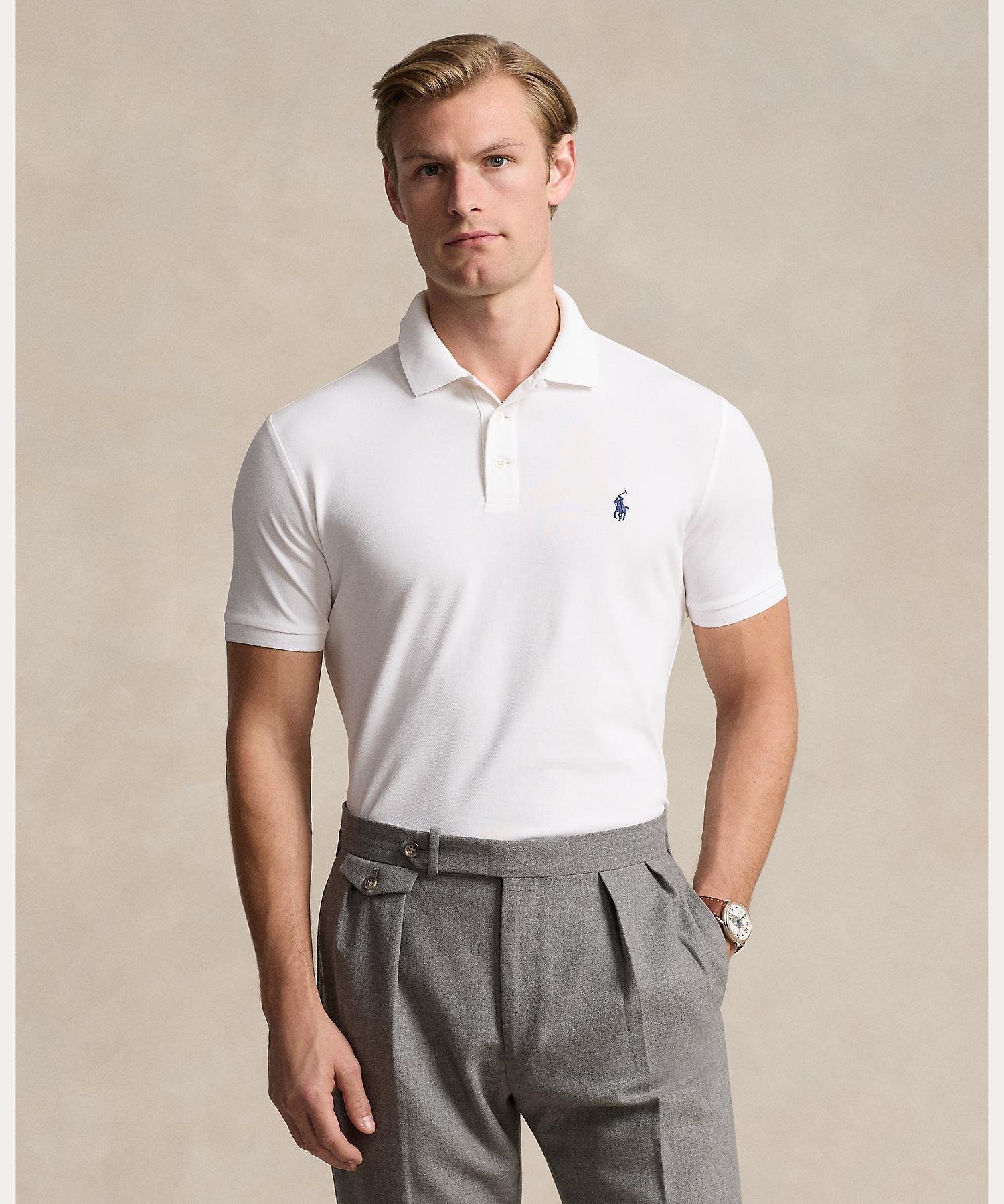 Футболка-поло приталенного кроя из эластичной сетки. Polo Ralph Lauren, 100 White