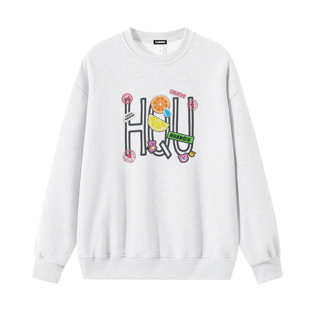 

Свитшот Unisex Crew Neck Moderate Heavyweight HUANQIU, белый heather серый (fleece-lined)