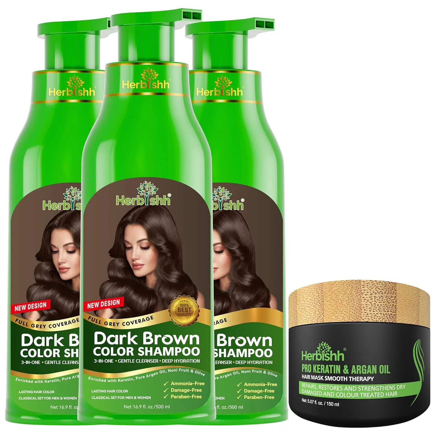 Набор для окрашивания волос Herbishh Ultimate Hair & Colour Kit, 3 шт. + маска Herbishh, Dunkelbraun