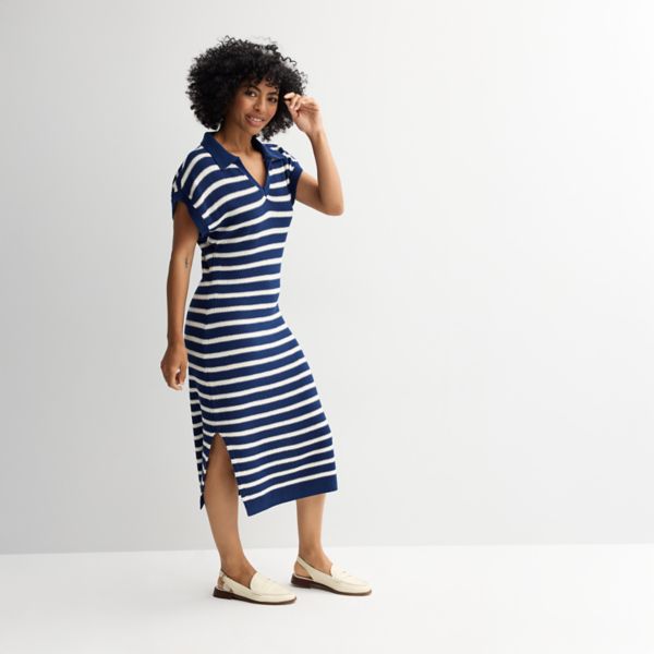 

Женское платье-свитер с воротником Sonoma Goods For Life, цвет navy beige stripe
