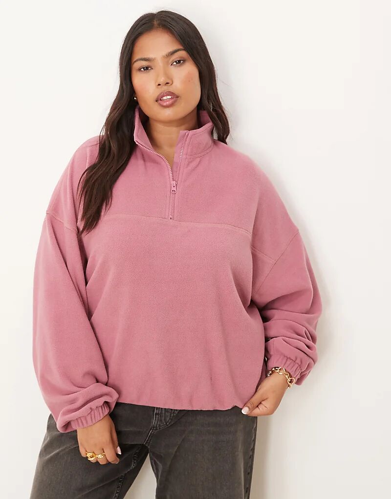 

Флисовая кофта ASOS DESIGN Curve с застежкой-молнией на половину длины, розового цвета
