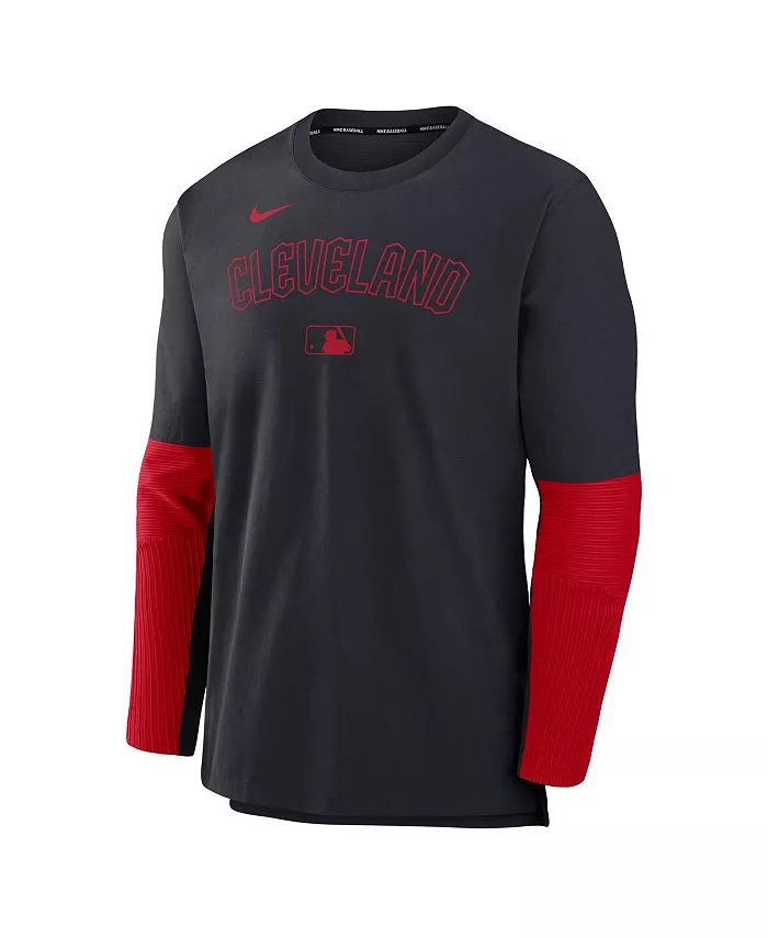 Мужская синяя/красная толстовка Cleveland Guardians Authentic Collection легкая трикотажная с эффектом performance Nike — фото 3