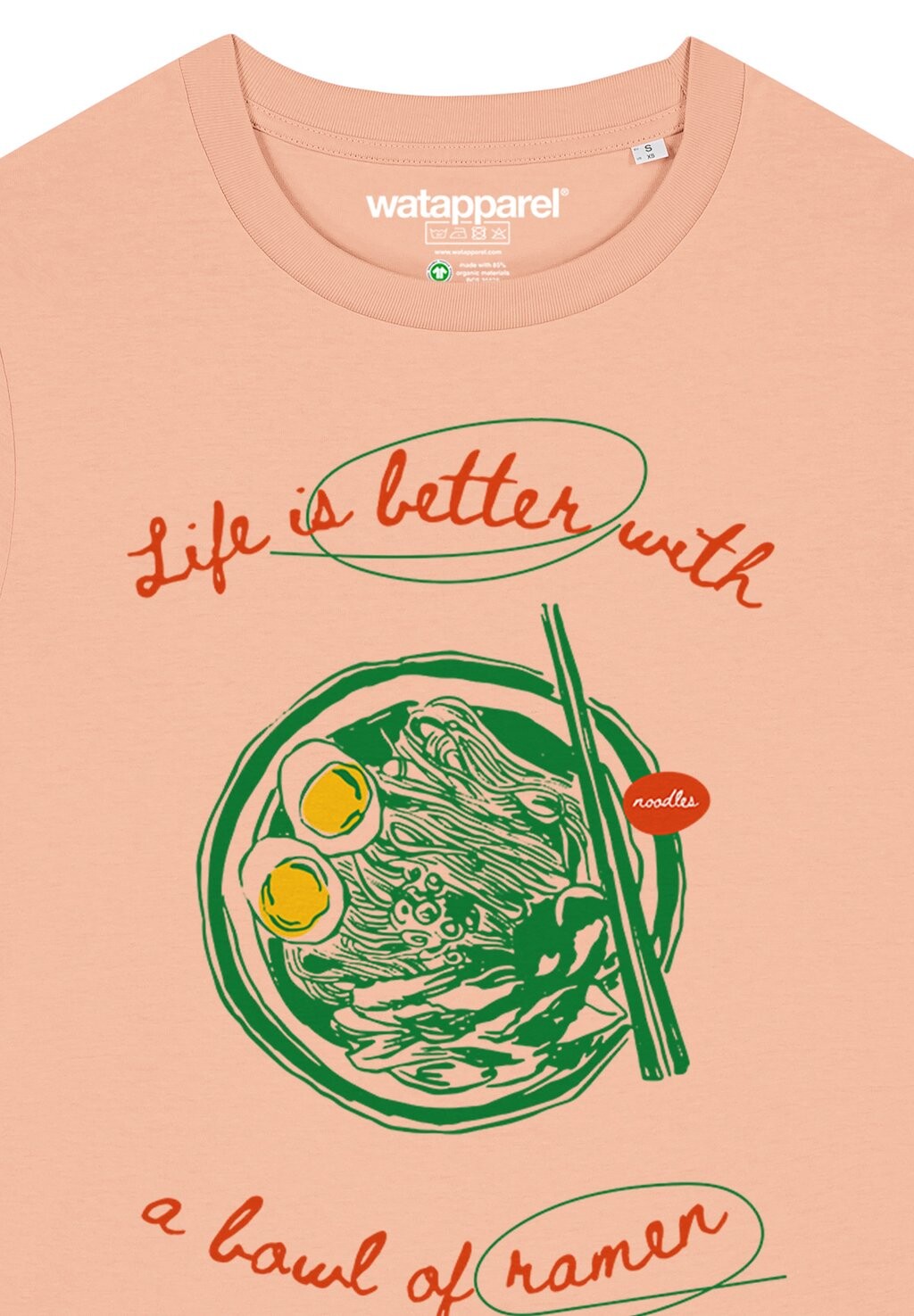 

Футболка с принтом LIFE IS BETTER WITH RAMEN watapparel, светло-розовый