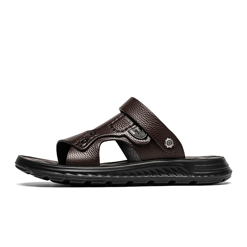 CALIFBULL Пляжные сандалии мужские черно-коричневые, цвет Black[Leather Shoe Size: Size 40 in This Model = Athletic Shoes 41] — фото 2