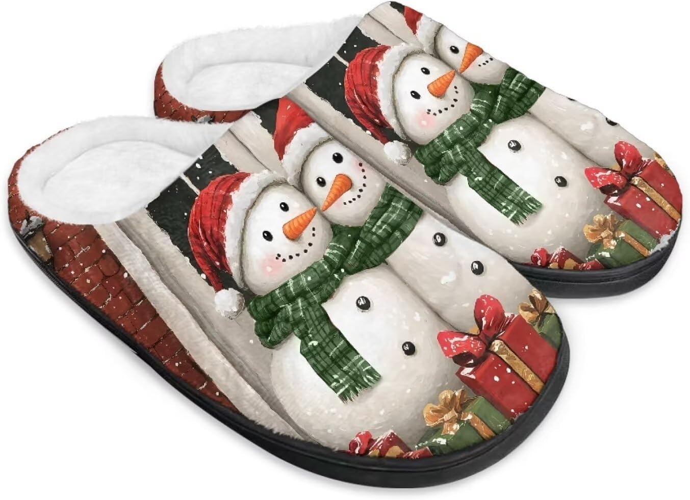 

Домашние тапочки с принтом для женщин и мужчин, зимние теплые плюшевые тапочки с нескользящей подошвой для дома и улицы Noprintge, Christmas Snowman