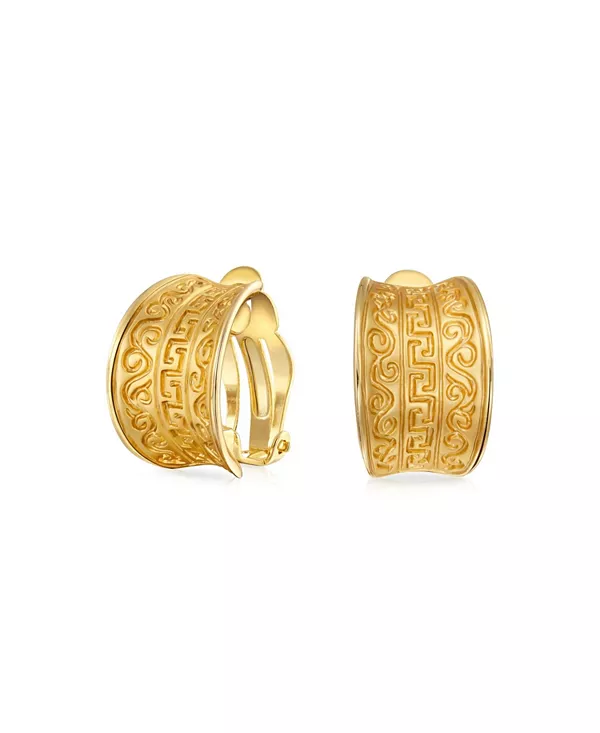 

Широкие полукольца-клипсы с египетским греческим мотивом, не прокалываемые уши, матовая позолоченная латунь Bling Jewelry, gold