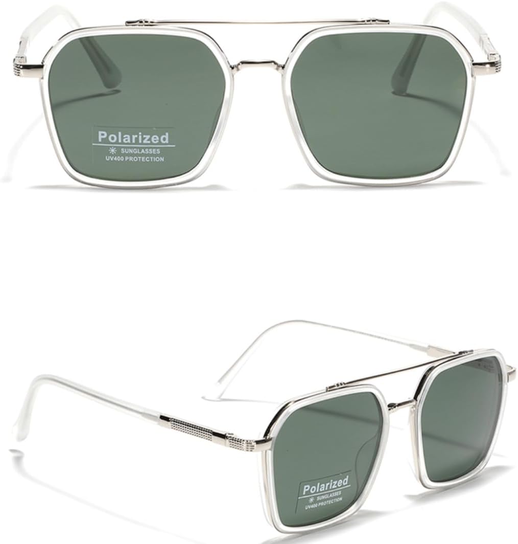 

Мужские солнцезащитные очки с металлической крупной оправой, поляризованные Tr90, женские очки с двойной перемычкой, черные и зеленые, защита от УФ-излучения UV400 VFDHN, 3