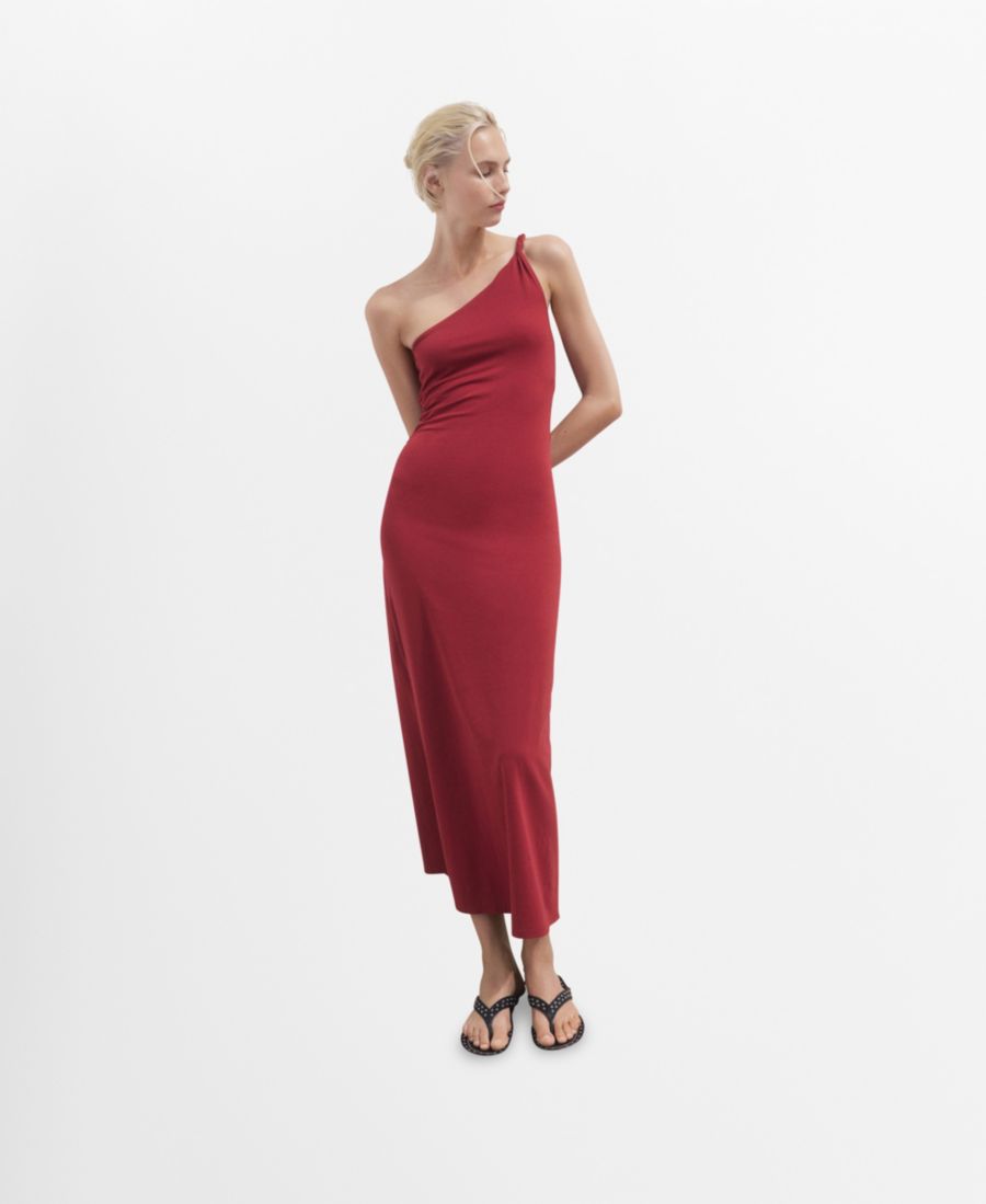 

Женское асимметричное платье со сборками на бретелях MANGO, Burgundy