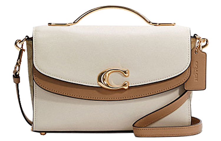 

COACH Сумка Celia Canvas с кожаной вставкой, квадратная, среднего размера, женская, белого и хаки цвета