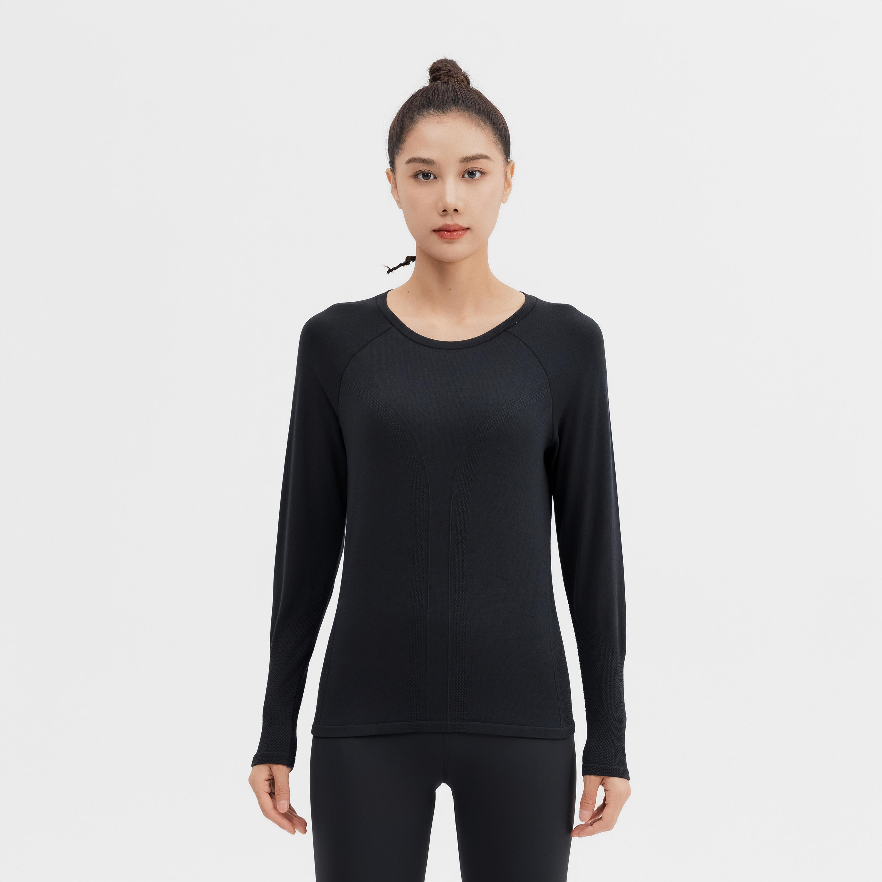 

Женская футболка с длинными рукавами для йоги Kimjaly - бесшовная серия - тёмно-серый