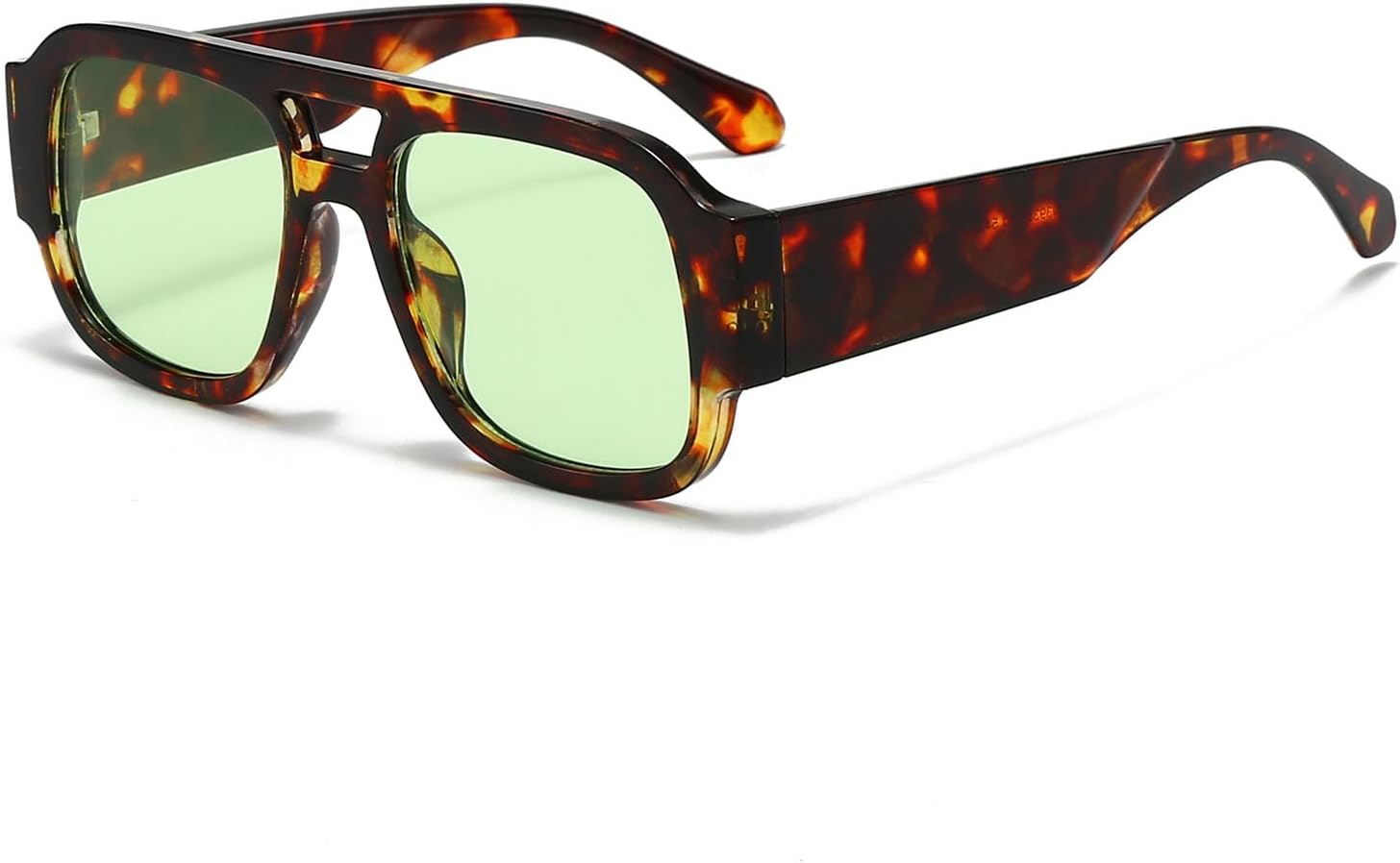 

Солнцезащитные очки YAMEIZE в стиле ретро с двойной перемычкой, модель «пилот» — винтажные прямоугольные солнцезащитные очки 70-х годов с квадратной оправой для вождения, Leopard Green