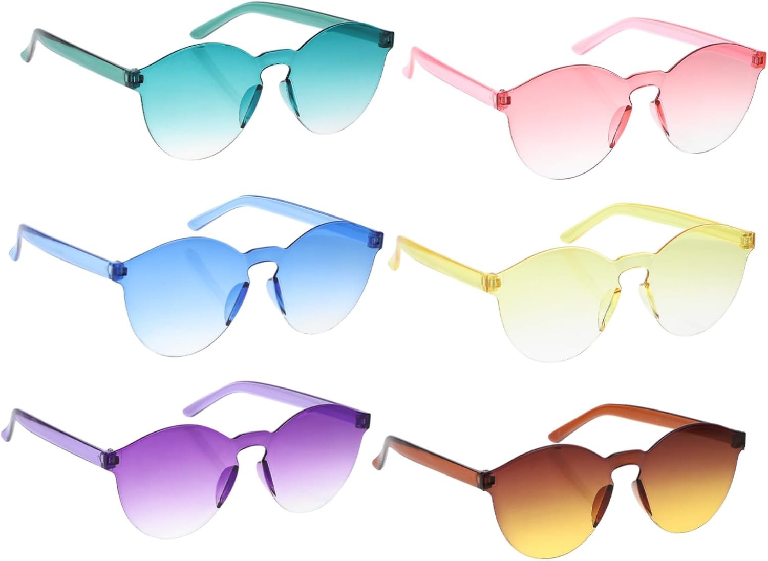 

6 пар солнцезащитных очков без оправы с градиентным переходом цвета для женщин, идеально подходящих для вечеринок, пляжа и фотосессий. Стильный повседневный аксессуар, элегантные цвета и материалы WOFASHPURET, Assorted Color