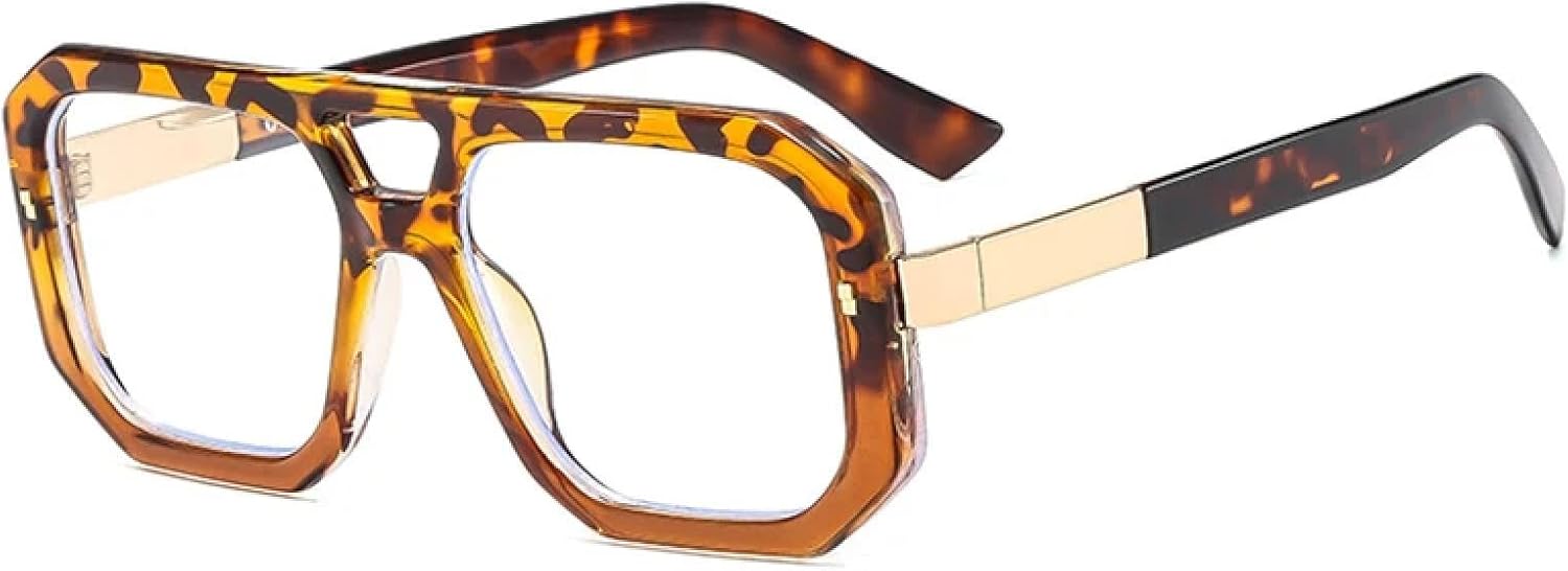 

Женские солнцезащитные очки с двойной перемычкой, роскошные, в стиле ретро, ​​прозрачные градиентные, защита от УФ-излучения UV400, мужские очки с заклепками TVTBBVV, Leopard Tea Clear