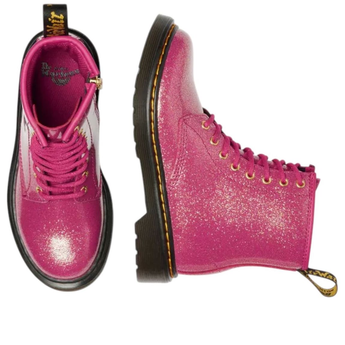 (GS) Ботинки Dr. Martens 1460 из лакированной кожи с блестками, цвет «Фуксия, серебро, золото» — фото 4