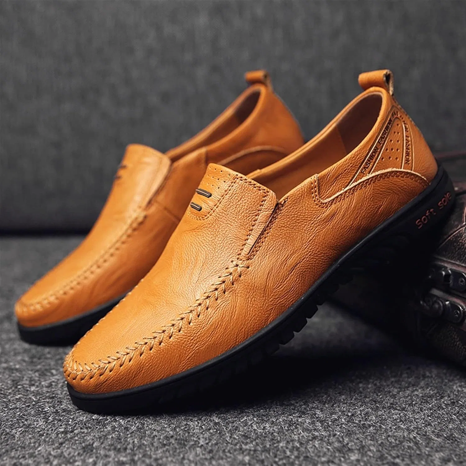 Лоферы кожаные Men's Loafers Shoes Stitching Details, светло-коричневый PUGHGAETZF — фото 3