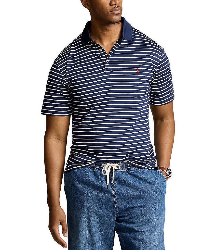 

Рубашка поло классической растяжки Polo Ralph Lauren Big & Tall Performance с короткими рукавами, синий