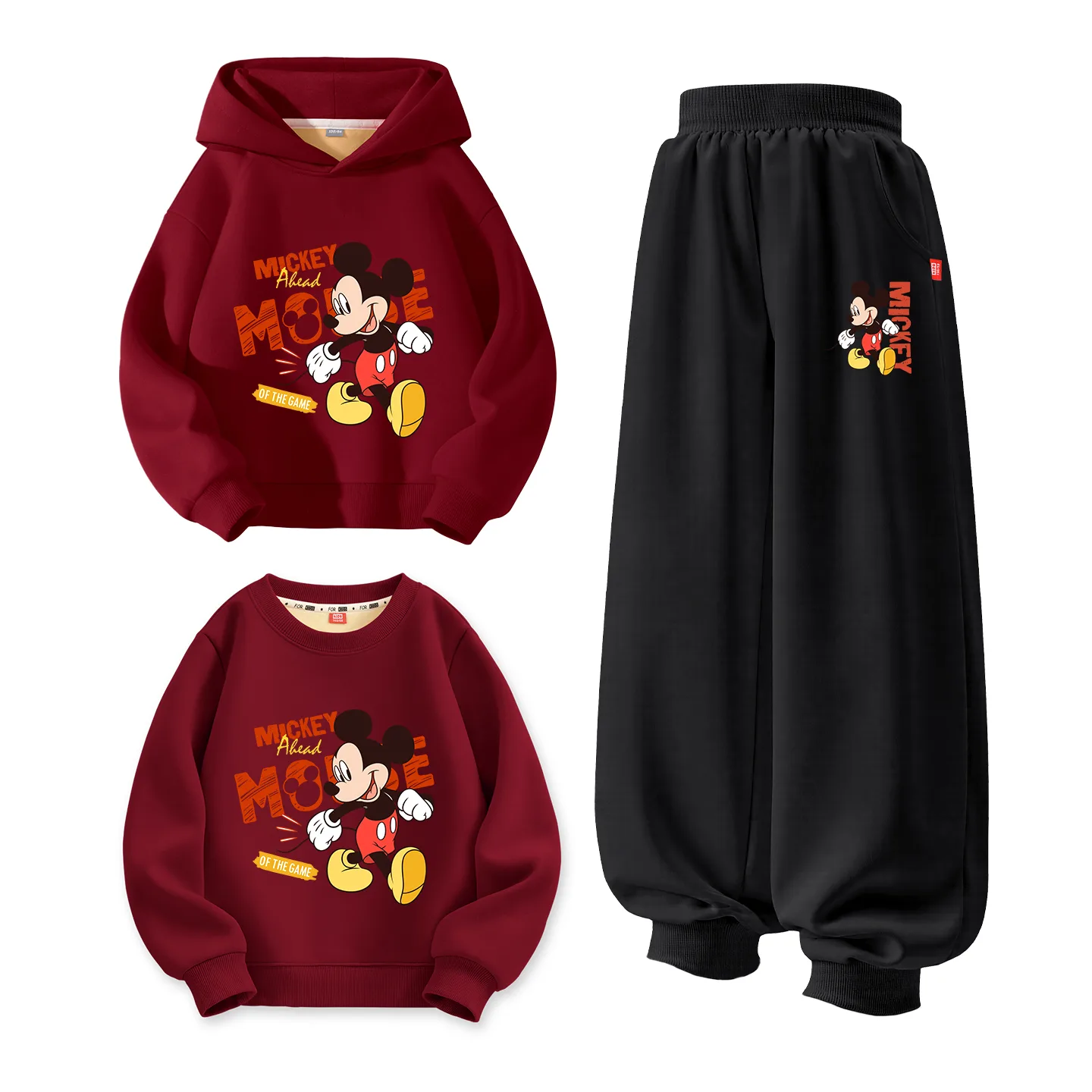 Disney Kids Tang Suits Crew Neck Thickness, [Thickened and Fleece-Lined]Di Yingnian Burgundy+Di Yingnian Gray+Di Yingnian Burgundy — фото 3