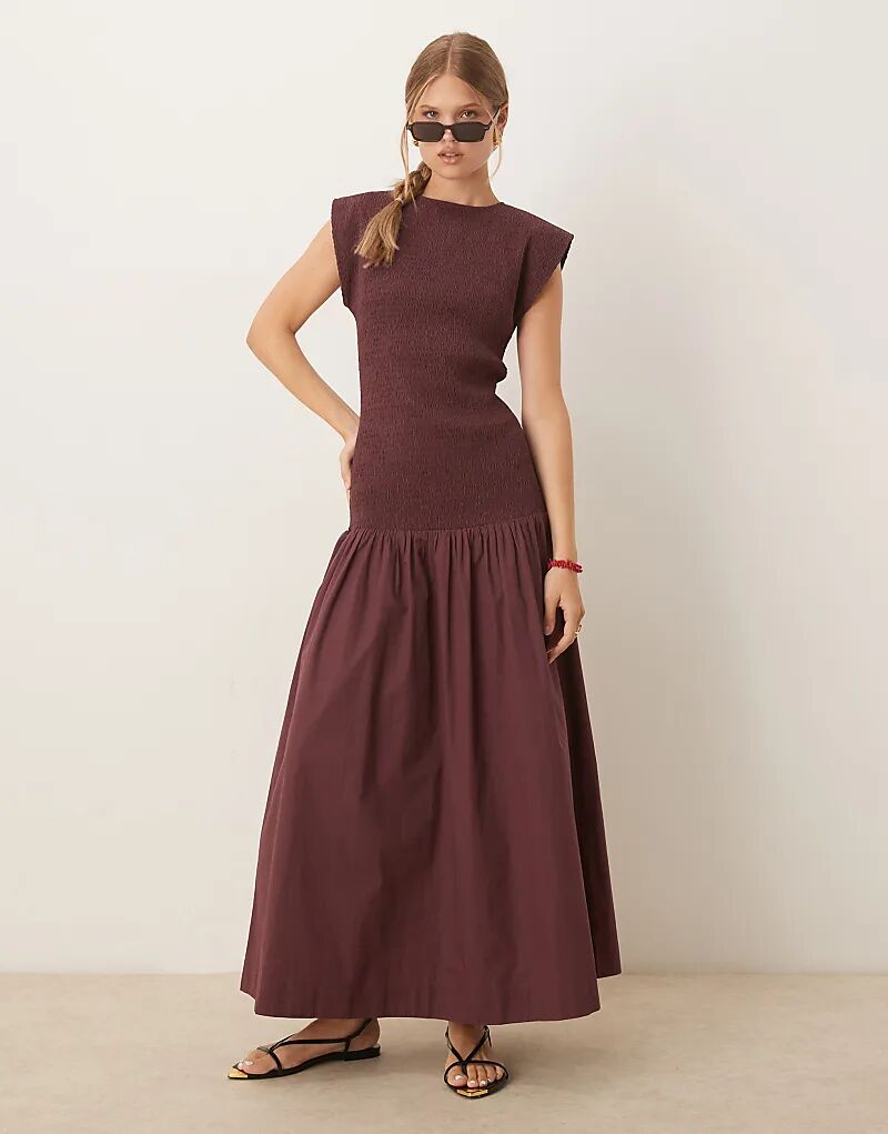 

Платье макси ASOS DESIGN с высоким воротом, сборками и заниженной талией, насыщенного виноградного цвета