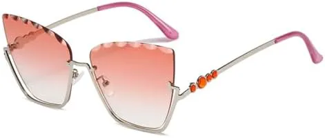 

Полуободковые солнцезащитные очки «кошачий глаз» для женщин. Модные солнцезащитные очки «кошачий глаз» с металлической полуободковой оправой MTZJH, Orange