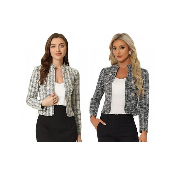 

2 упаковки женского элегантного пиджака в клетку из твида Inspire Chic, White Black