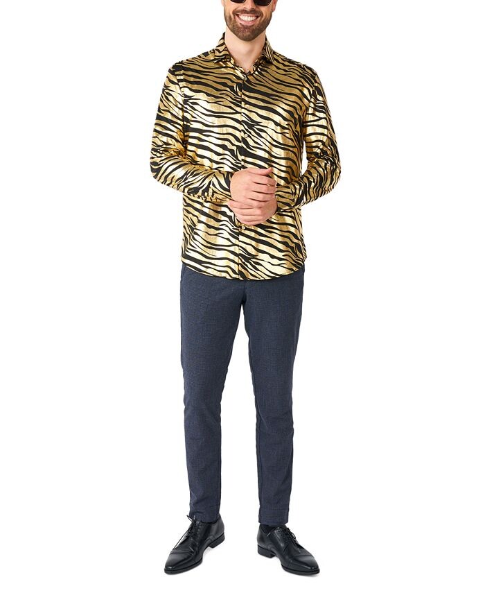 

Мужская рубашка с длинным рукавом с тигровым принтом OppoSuits, золото