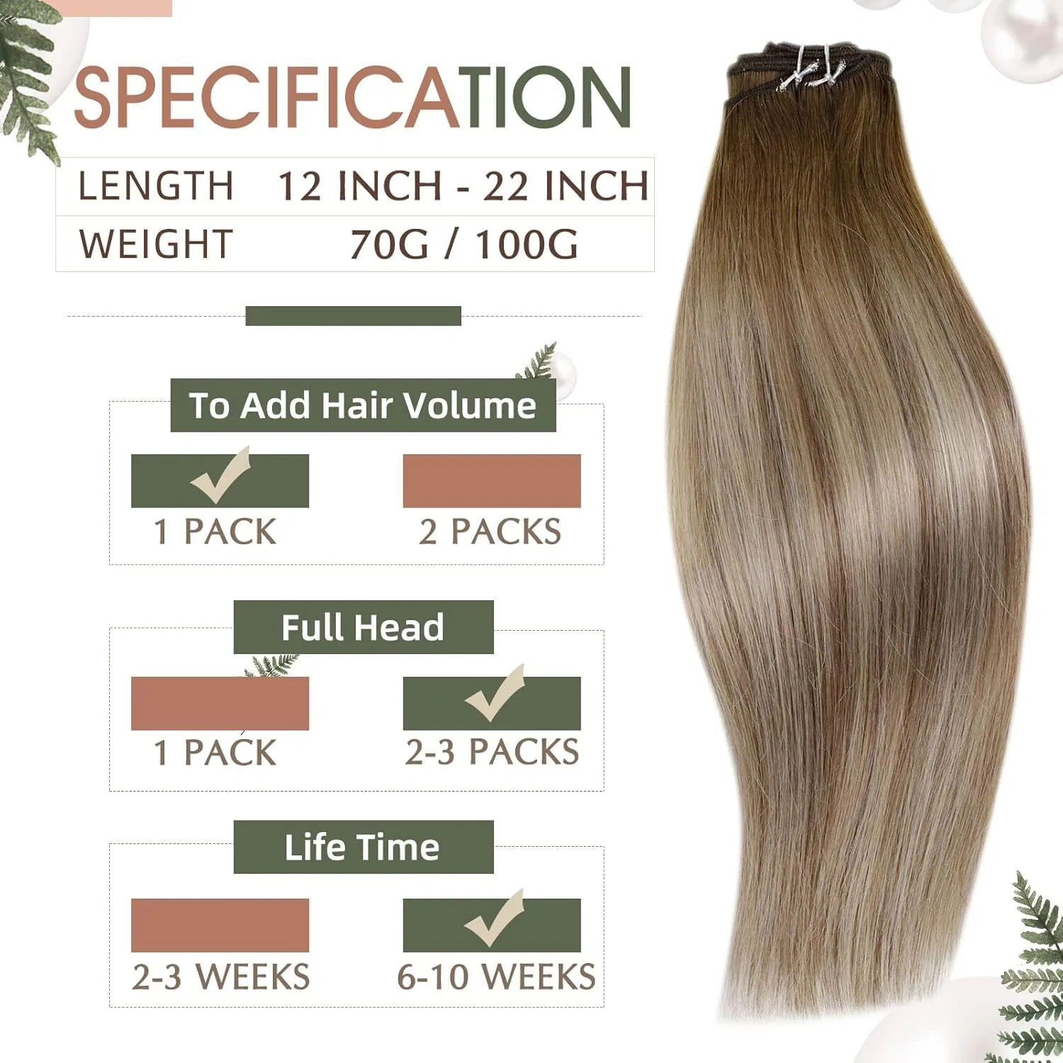 Накладные волосы Runature Weave Braids из натуральных волос, 50 см, 100 г, балаяж Runature, 2-Wefts #3/8/22 — фото 4