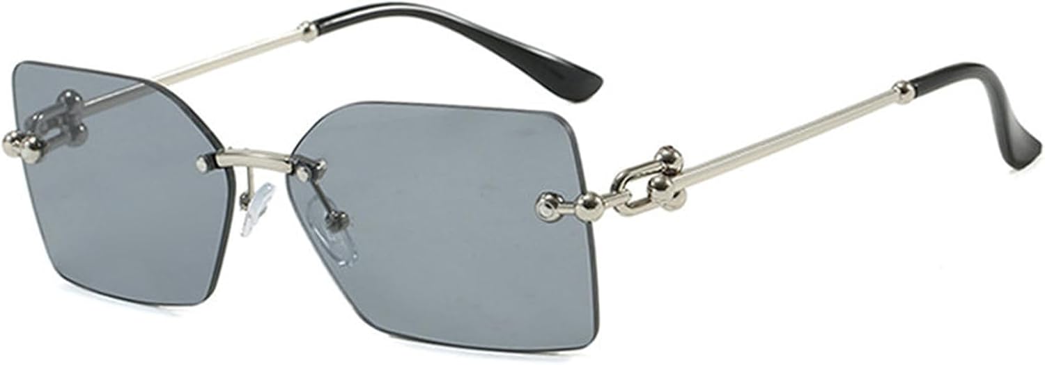 

Солнцезащитные очки без оправы прямоугольной формы для мужчин и женщин. Стильные солнцезащитные очки без оправы в винтажном стиле, квадратные, черные, с защитой от УФ-излучения UV400 willochra, C2