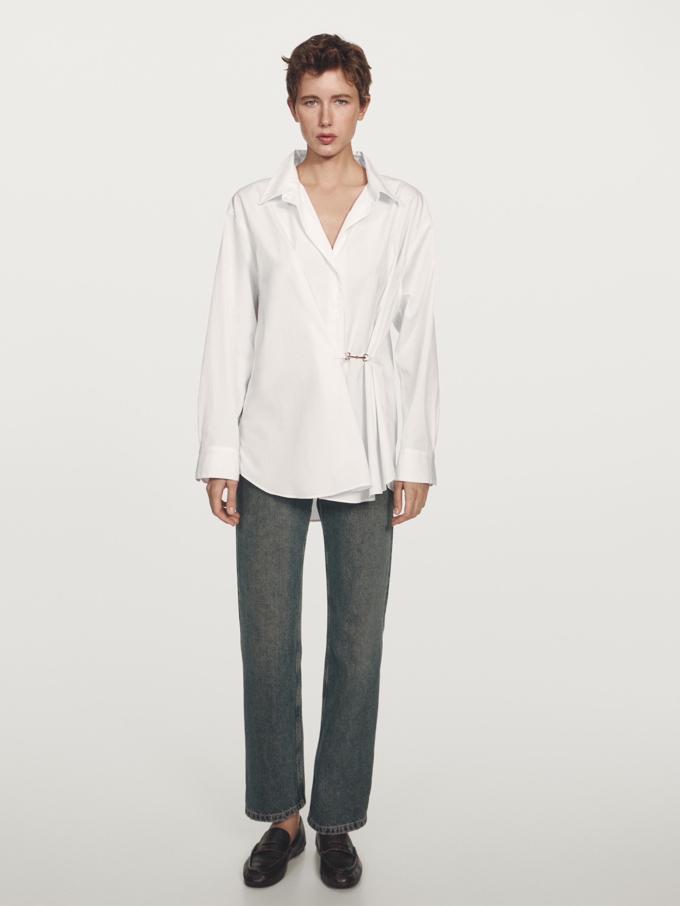 

Рубашка из 100% хлопкового поплина с металлической отделкой Massimo Dutti, белый