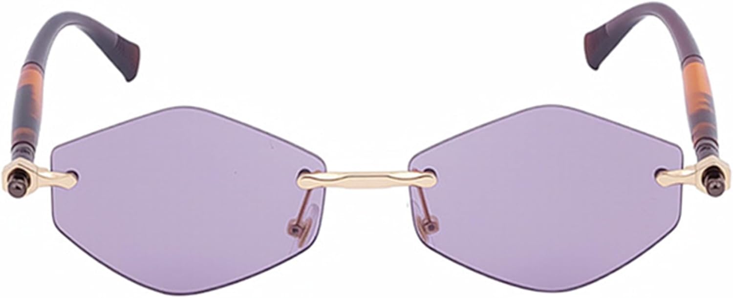 

bullabulling Модные безободковые шестиугольные металлические солнцезащитные очки в винтажном геометрическом стиле с защитой от УФ-излучения UV400 для женщин и мужчин, для активного отдыха на природе, Purple
