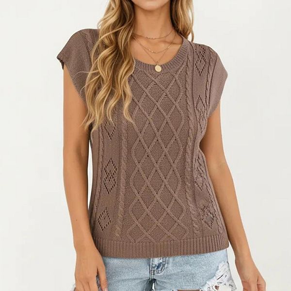 

Женский топ-пуловер без рукавов с ажурным узором и резинкой Anna-Kaci, Coffee