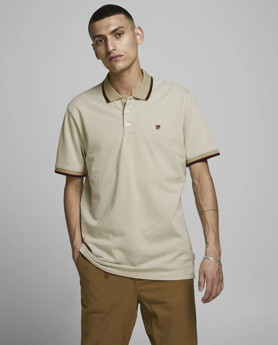 

Мужская узкая бежевая рубашка-поло с короткими рукавами Jack & Jones, бежевый