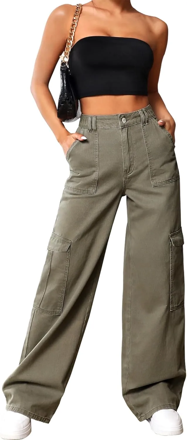 

Женские карго штаны high waist baggy cargo jeans relaxed fit y2k streetwear Flvsun