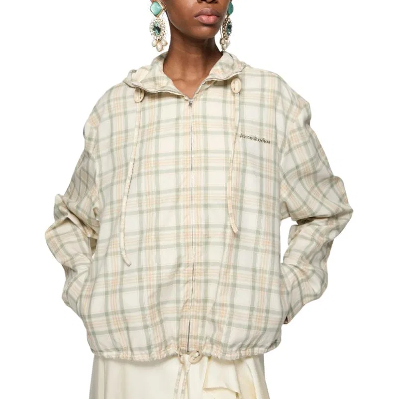 Женская клетчатая куртка с капюшоном Acne Studios, бежевый