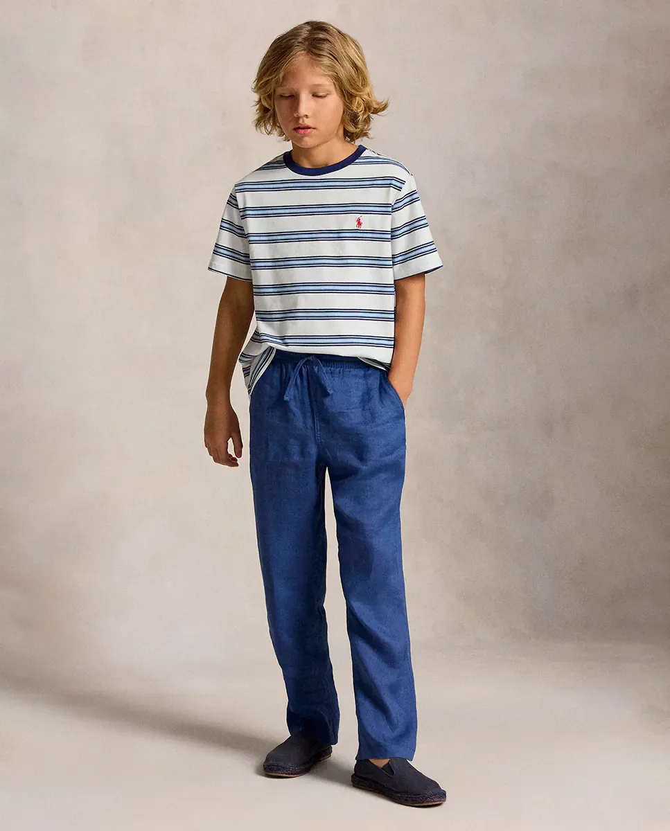 Вязаная футболка для мальчика в полоску Polo Ralph Lauren, синий/белый — фото 3