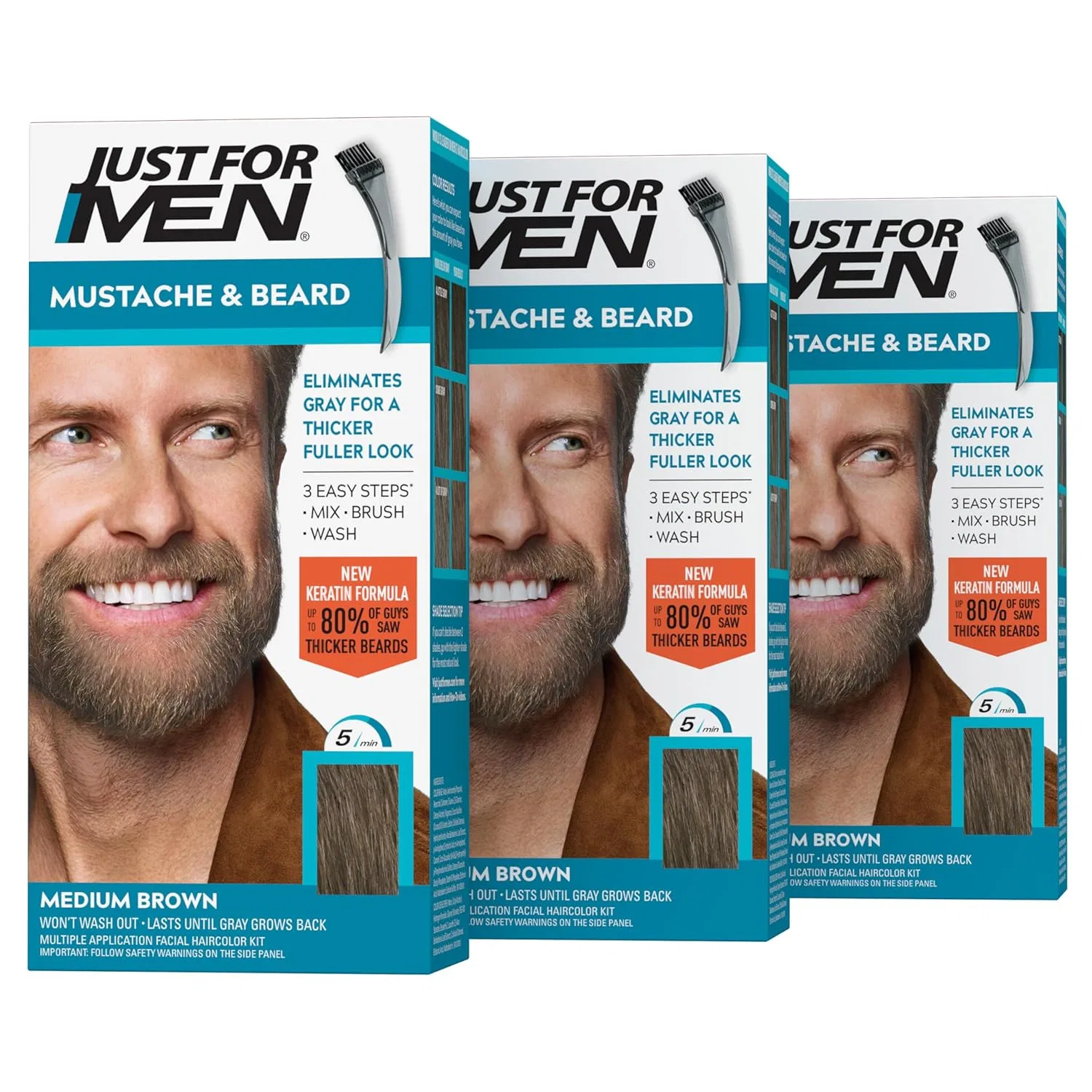 Гель-краска Just for Men Brush in Color Gel для усов и бороды, средне-коричневый M-35 (3 шт.) Just For Men, Gray
