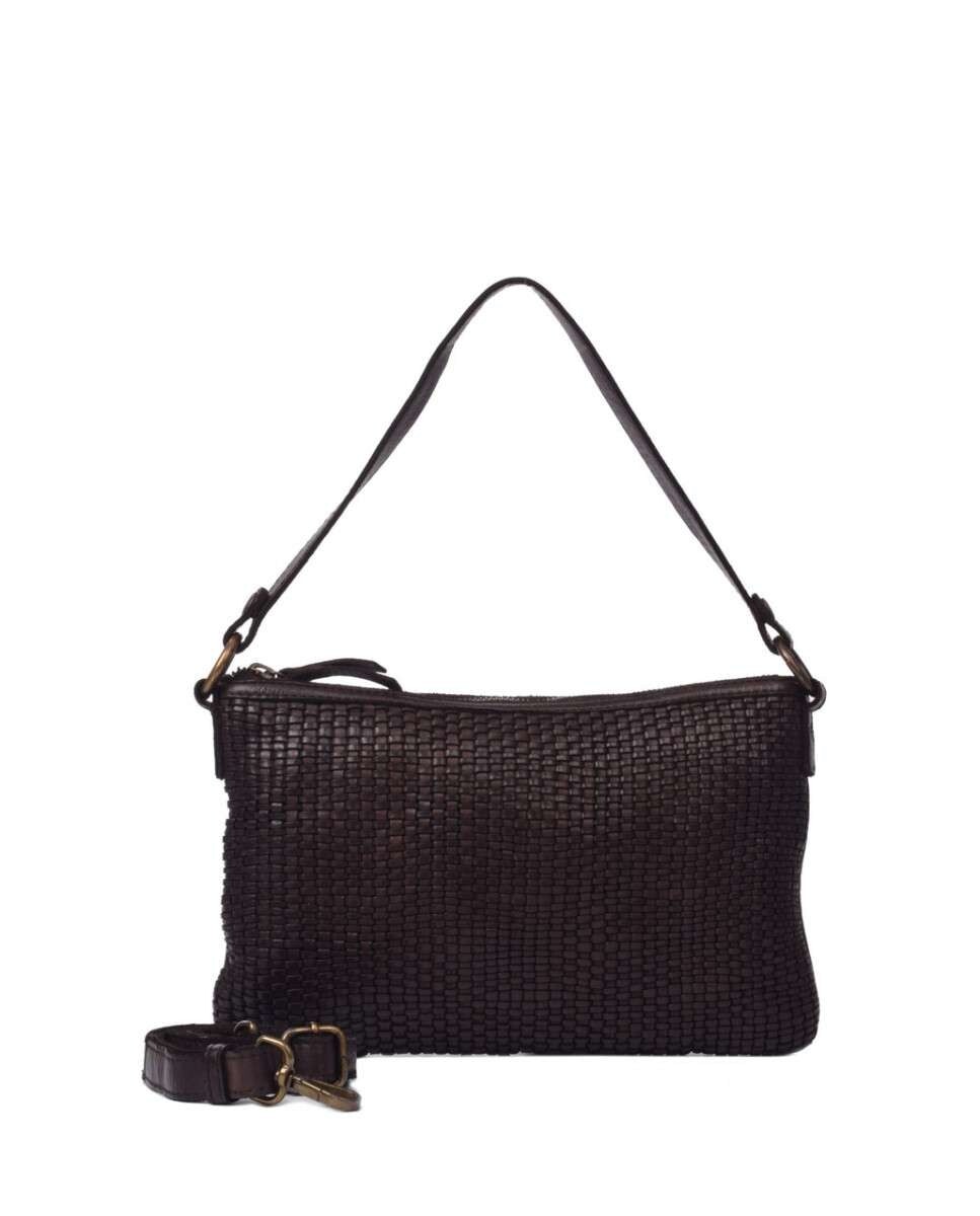 

Многопозиционная женская сумка через плечо из стираной кожи коричневого цвета The Bagging Co, темно коричневый