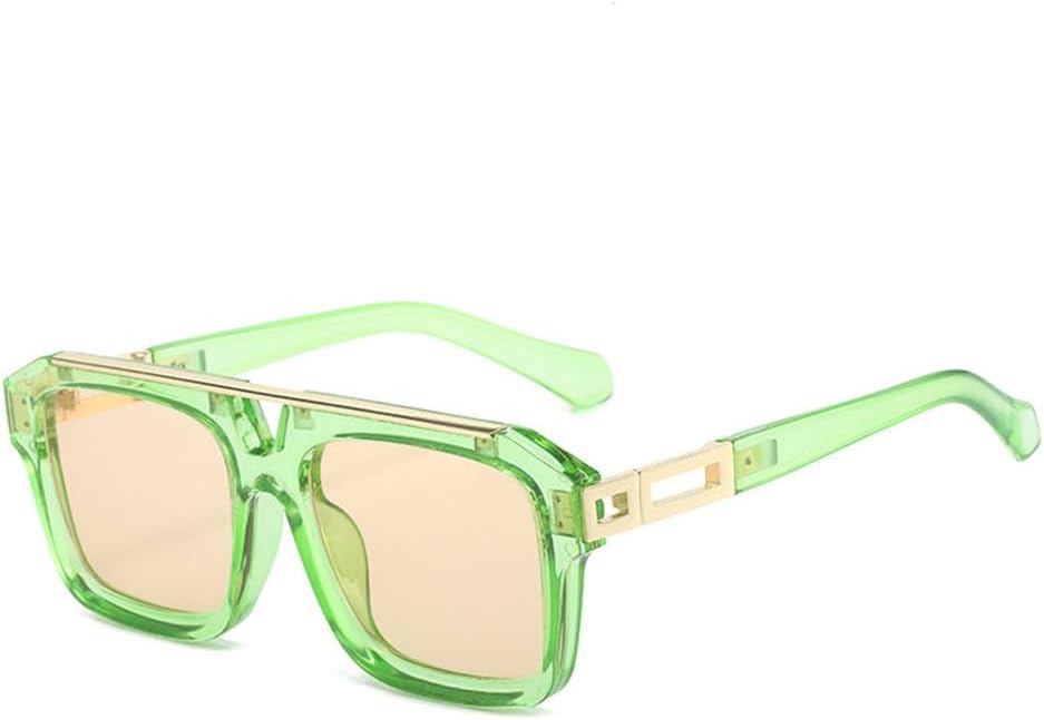 

2027 Модные солнцезащитные очки с двойной перемычкой для женщин, квадратной формы, ретро, ​​гелевые, в стиле панк, мужские солнцезащитные очки UV400 MTZJH, Green Champagne