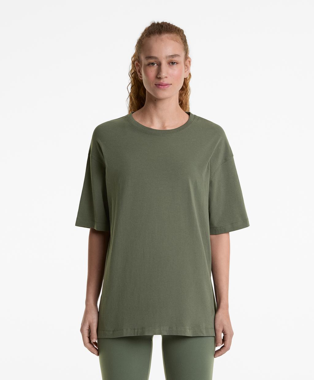 

Футболка из хлопчатобумажной смеси с коротким рукавом Oysho, хаки