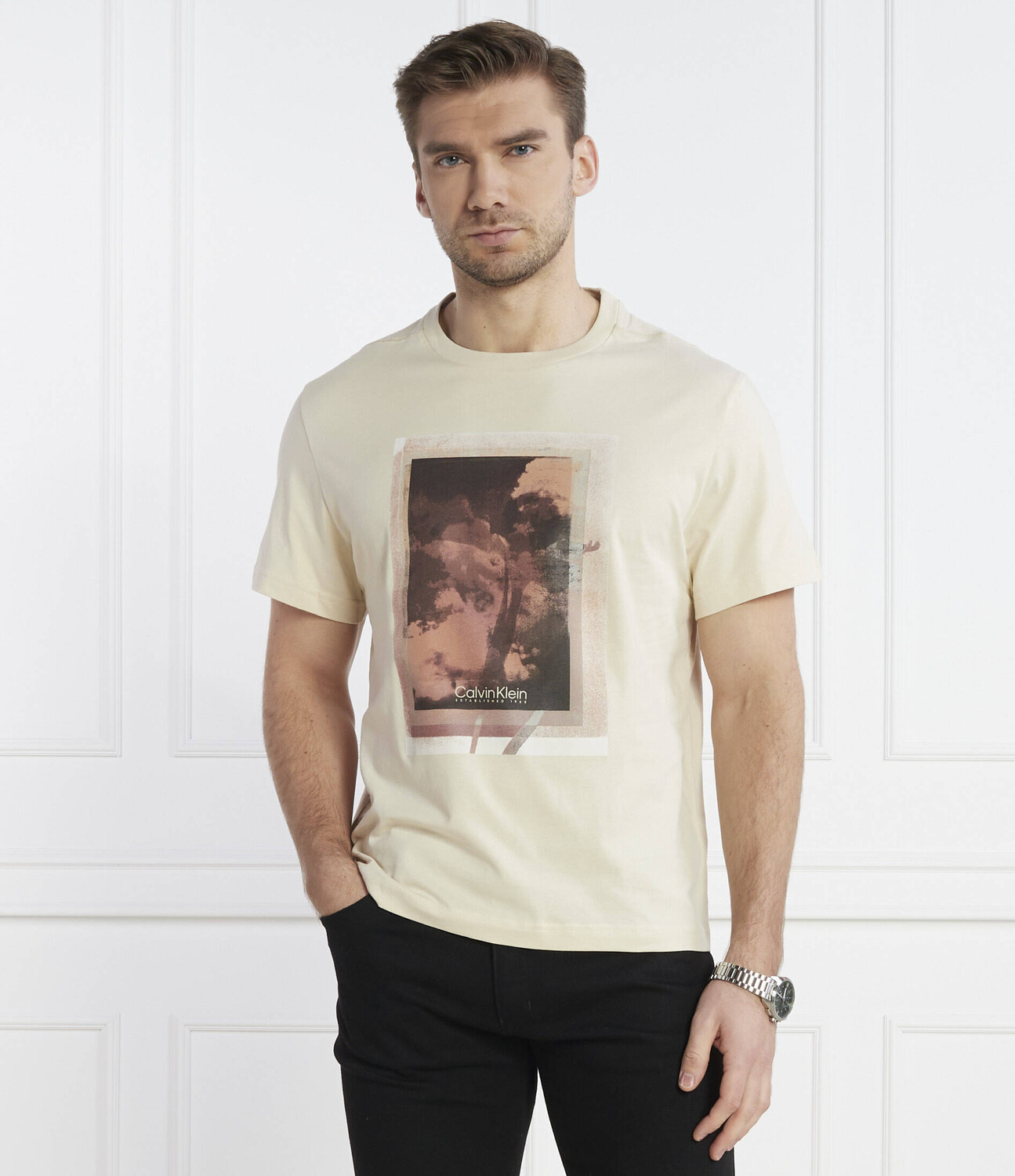 Футболка Calvin Klein Regular Fit, бежевый — фото 3