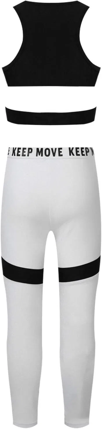 Детский спортивный костюм для йоги Mufeng, топ и леггинсы, Racer Back Black — фото 2