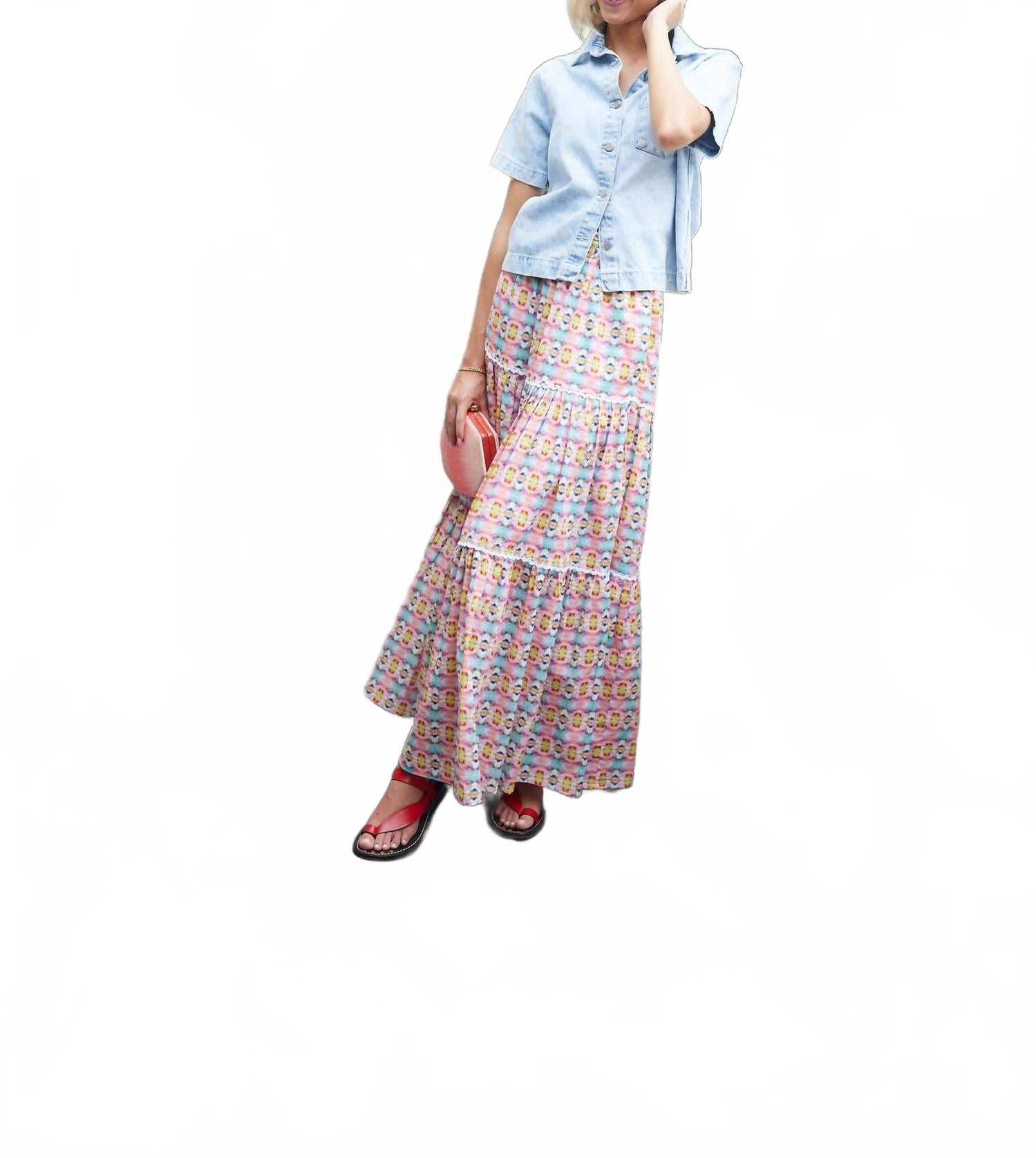 

BROOKS AVENUE Трехъярусная макси-юбка летнего розового цвета